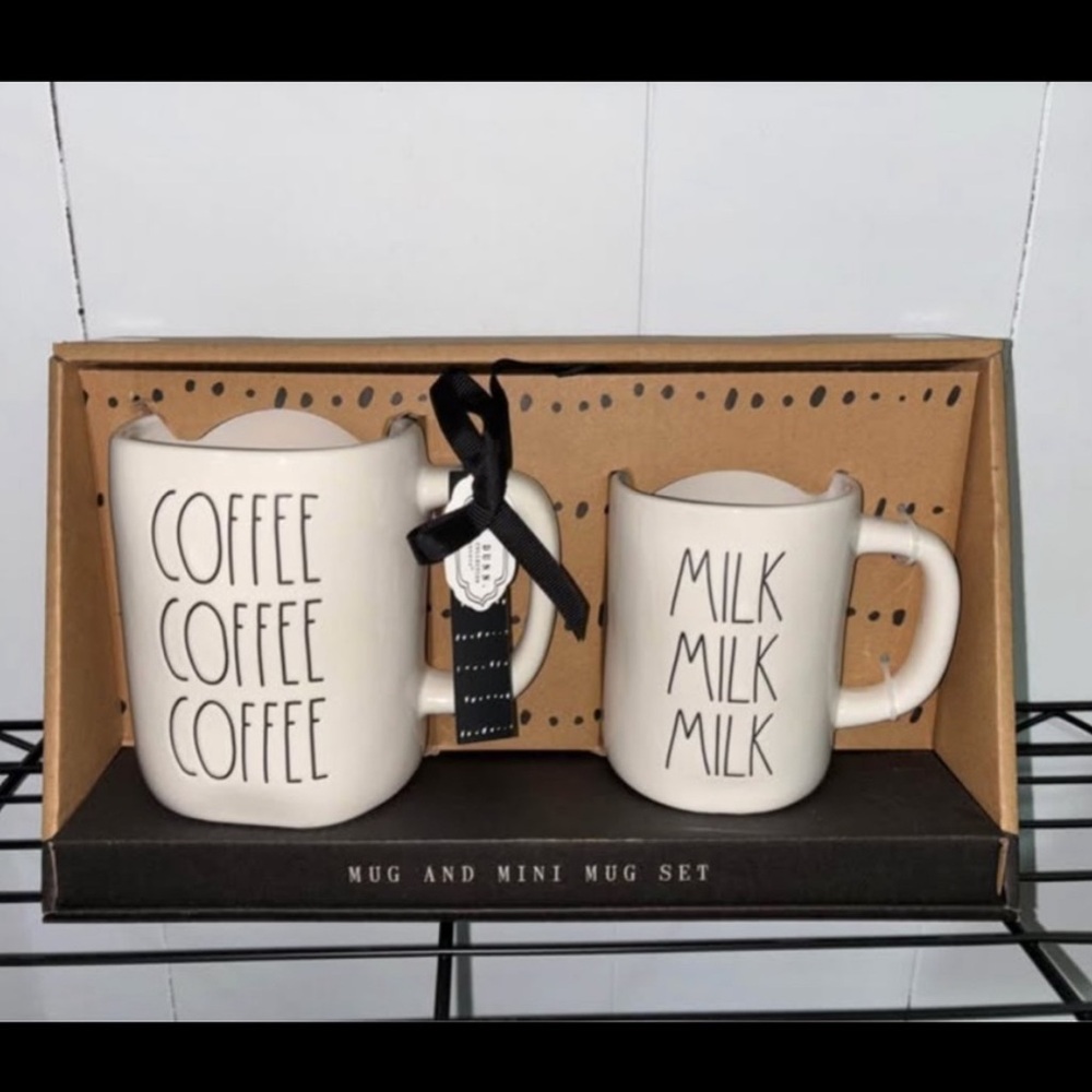 Rae Dunn Black and Cream Coffee Mug Set